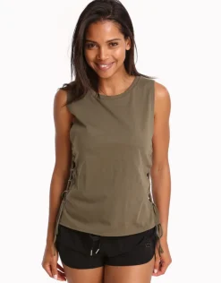 Seafolly Active Lace Up Singlet Top - Dark Olive Best