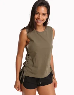 Seafolly Active Lace Up Singlet Top - Dark Olive Best