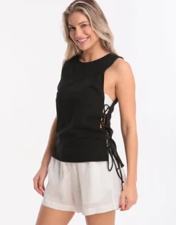 Seafolly Active Lace Up Singlet Top - Black Online