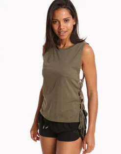 Seafolly Active Lace Up Singlet Top - Dark Olive Best