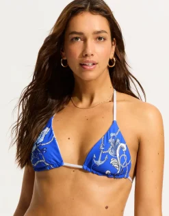 Seafolly Ahoy Reversible Slide Tri Bikini Top - Azure Sale