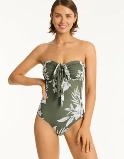 Sea Level Aloha Halter Bandeau Swimsuit - Khaki Discount