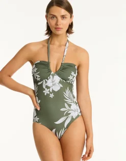 Sea Level Aloha Halter Bandeau Swimsuit - Khaki Discount
