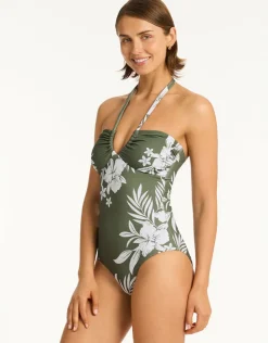 Sea Level Aloha Halter Bandeau Swimsuit - Khaki Discount