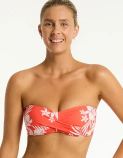 Sea Level Aloha Twist Bandeau Bikini Top - Flame Best