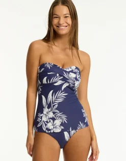 Sea Level Aloha Twist Bandeau Tankini Top - French Navy Best