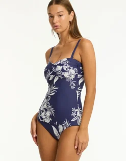 Sea Level Aloha Twist Bandeau Tankini Top - French Navy Best