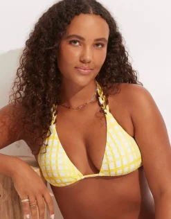 Seafolly Amalfi Check Slide Tri Bikini Top - Lime Light Clearance