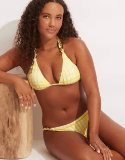 Seafolly Amalfi Check Slide Tri Bikini Top - Lime Light Clearance