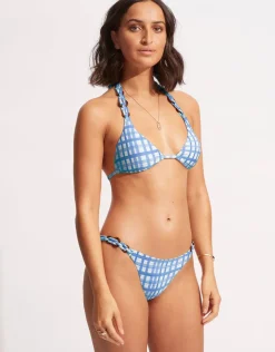 Seafolly Amalfi Check Slide Tri Bikini Top - Amalfi Blue Discount