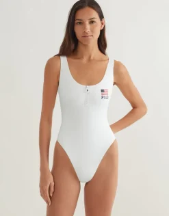 Polo Ralph Lauren Americana Zipper Scoop Tank Swimsuit - White Best