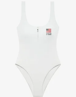 Polo Ralph Lauren Americana Zipper Scoop Tank Swimsuit - White Best