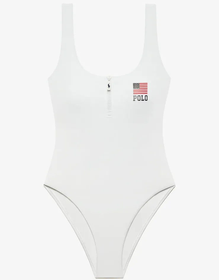Polo Ralph Lauren Americana Zipper Scoop Tank Swimsuit - White Best