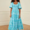 Pink City Prints Angelina Dress - Aqua Begonia Online