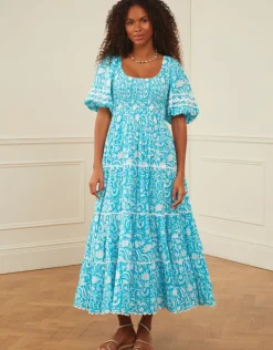 Pink City Prints Angelina Dress - Aqua Begonia Online