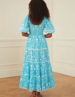 Pink City Prints Angelina Dress - Aqua Begonia Online