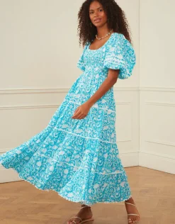 Pink City Prints Angelina Dress - Aqua Begonia Online