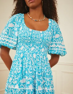 Pink City Prints Angelina Dress - Aqua Begonia Online
