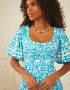 Pink City Prints Angelina Dress - Aqua Begonia Online