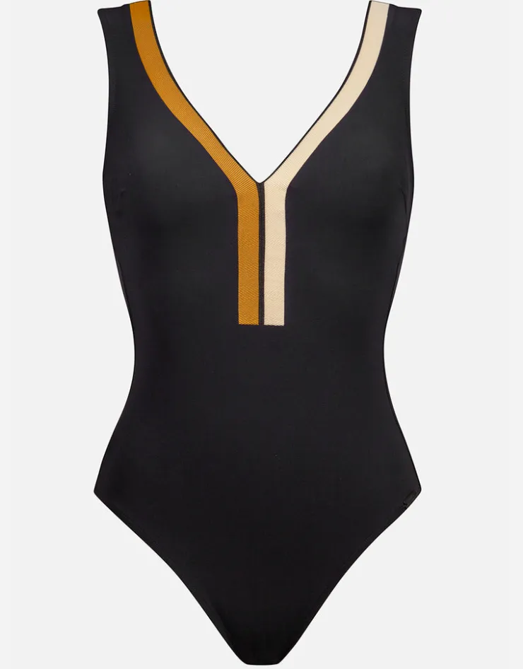 Maryan Mehlhorn Antagonist Wide Shoulder Swimsuit - Black Sand Caramel Outlet