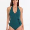 Gottex Au Naturel Wrap and Bow Surplice One Piece - Teal Green New