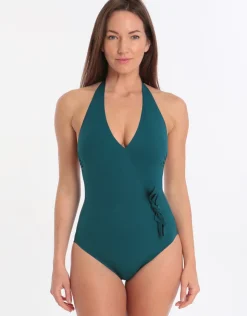 Gottex Au Naturel Wrap and Bow Surplice One Piece - Teal Green New
