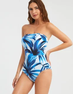 Nuria Ferrer Azura Bandeau Swimsuit - Blue and White Outlet