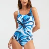 Nuria Ferrer Azura High Front Swimsuit - Blue and White Sale
