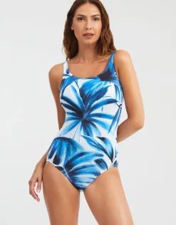 Nuria Ferrer Azura High Front Swimsuit - Blue and White Sale