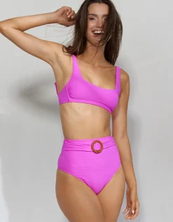 Watercult Bamboo Solids Cropped Tank Bikini Top - Intense Pink New