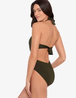 Lauren Ralph Lauren Beach Club Solids Cut Out Halter Swimsuit - Olive Clearance