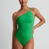 Lauren Ralph Lauren Beach Club Solids Double Strap One Shoulder Swimsuit - Palm Green Fashion
