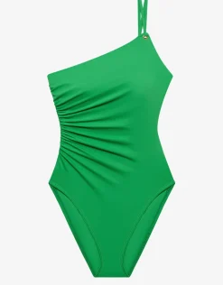 Lauren Ralph Lauren Beach Club Solids Double Strap One Shoulder Swimsuit - Palm Green Fashion