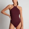 Lauren Ralph Lauren Beach Club Solids High Neck Swimsuit - Claret Sale