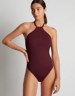 Lauren Ralph Lauren Beach Club Solids High Neck Swimsuit - Claret Sale
