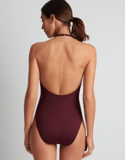 Lauren Ralph Lauren Beach Club Solids High Neck Swimsuit - Claret Sale