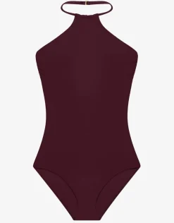 Lauren Ralph Lauren Beach Club Solids High Neck Swimsuit - Claret Sale