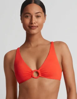 Lauren Ralph Lauren Beach Club Solids Macrame Ring OTS Bikini Top - Persimmon Discount