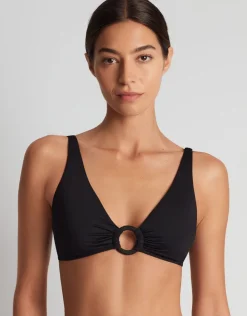 Lauren Ralph Lauren Beach Club Solids Macrame Ring OTS Bikini Top - Black Discount