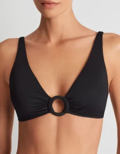 Lauren Ralph Lauren Beach Club Solids Macrame Ring OTS Bikini Top - Black Discount