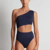 Lauren Ralph Lauren Beach Club Solids One Shoulder Cutout Swimsuit - Dark Navy Best
