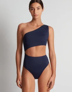 Lauren Ralph Lauren Beach Club Solids One Shoulder Cutout Swimsuit - Dark Navy Best