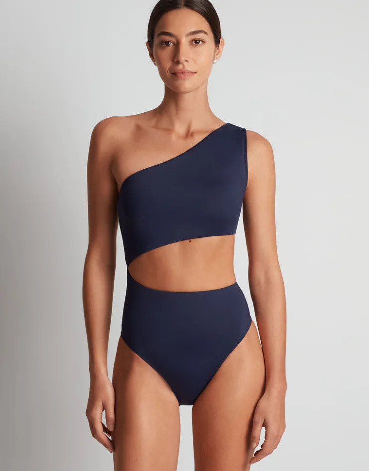Lauren Ralph Lauren Beach Club Solids One Shoulder Cutout Swimsuit - Dark Navy Best
