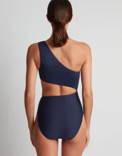 Lauren Ralph Lauren Beach Club Solids One Shoulder Cutout Swimsuit - Dark Navy Best