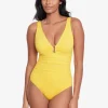 Lauren Ralph Lauren Beach Club Solids Ring Front Swimsuit - Yellow Discount