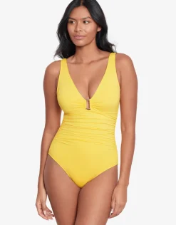 Lauren Ralph Lauren Beach Club Solids Ring Front Swimsuit - Yellow Discount