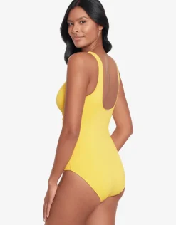 Lauren Ralph Lauren Beach Club Solids Ring Front Swimsuit - Yellow Discount