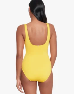 Lauren Ralph Lauren Beach Club Solids Ring Front Swimsuit - Yellow Discount