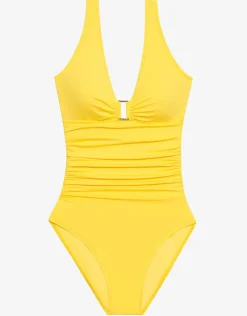 Lauren Ralph Lauren Beach Club Solids Ring Front Swimsuit - Yellow Discount