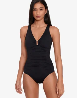 Lauren Ralph Lauren Beach Club Solids Ring OTS Swimsuit - Black Best